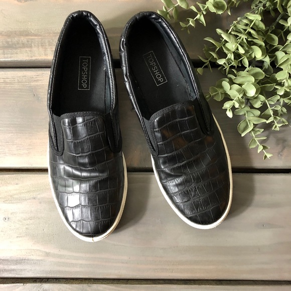Topshop Shoes - TopShop Black faux leather slip ons